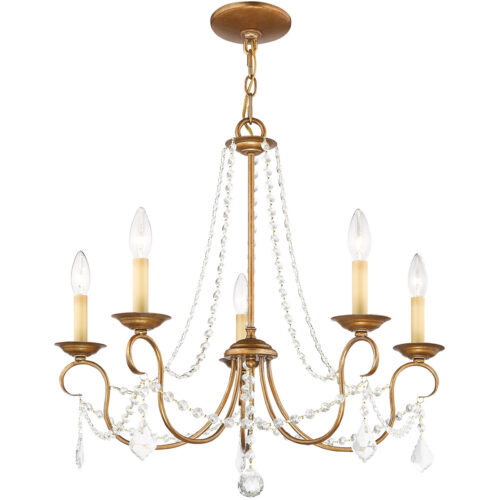 5 Light Antique Gold Leaf Chandelier with Steel base material-Lighting LumensChandeliers