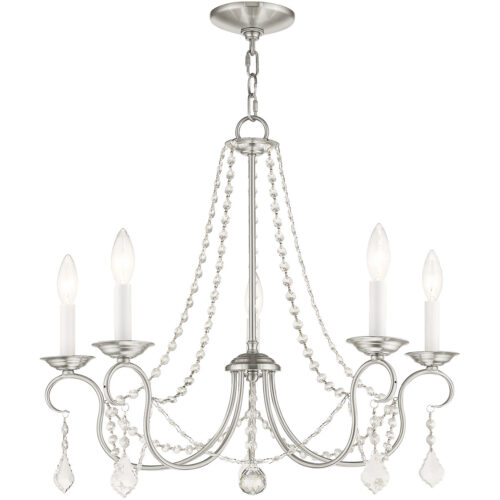 5 Light Brushed Nickel Chandelier with Steel base material-Lighting LumensChandeliers