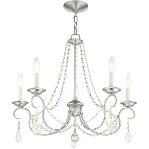 5 Light Brushed Nickel Chandelier with Steel base material-Lighting LumensChandeliers