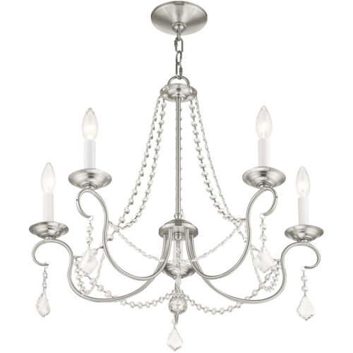 5 Light Brushed Nickel Chandelier with Steel base material-Lighting LumensChandeliers