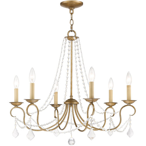 6 Light Antique Gold Leaf Chandelier with Steel base material-Lighting LumensChandeliers