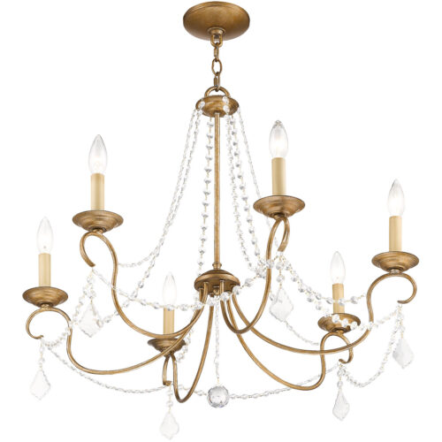 6 Light Antique Gold Leaf Chandelier with Steel base material-Lighting LumensChandeliers