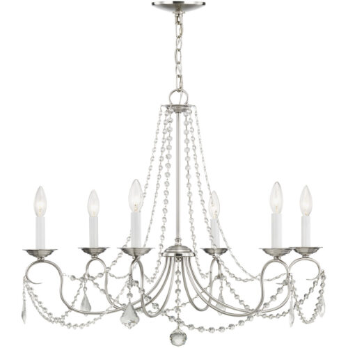 6 Light Brushed Nickel Chandelier with Steel base material-Lighting LumensChandeliers