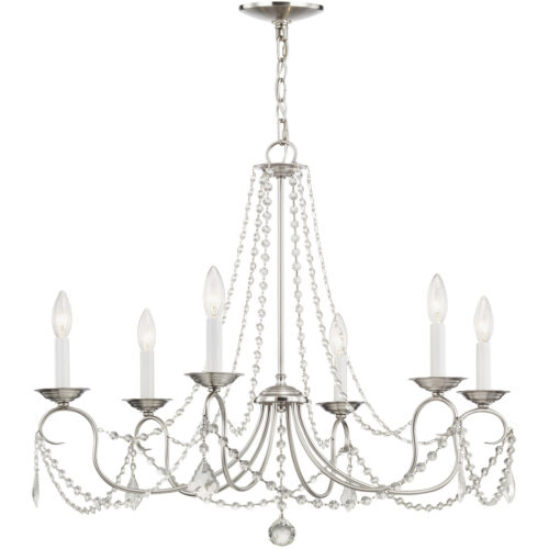 6 Light Brushed Nickel Chandelier with Steel base material-Lighting LumensChandeliers