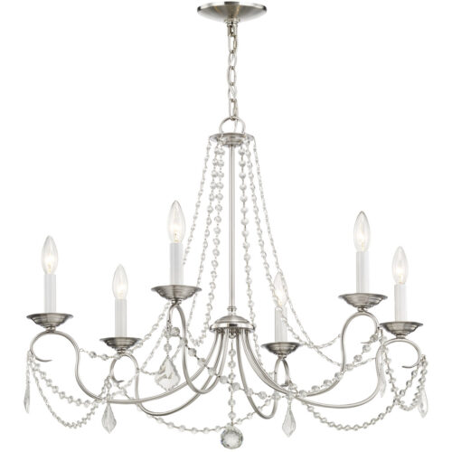 6 Light Brushed Nickel Chandelier with Steel base material-Lighting LumensChandeliers