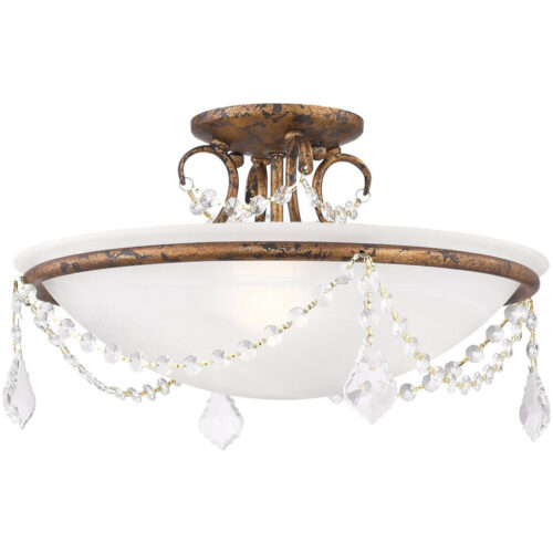 3 Light Verona Bronze Ceiling Light fixture with White Alabaster Glass Shade-Lighting LumensFlush Mount Ceiling Lights