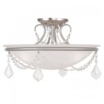 3 Light Brushed Nickel Ceiling Light fixture with White Alabaster Glass Shade-Lighting LumensFlush Mount Ceiling Lights