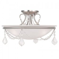 3 Light Brushed Nickel Ceiling Light fixture with White Alabaster Glass Shade-Lighting LumensFlush Mount Ceiling Lights