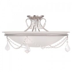 3 Light Brushed Nickel Ceiling Light fixture with White Alabaster Glass Shade-Lighting LumensFlush Mount Ceiling Lights