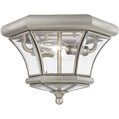 2 Light Brushed Nickel Ceiling Light fixture with Clear Beveled Glass Shade-Lighting LumensFlush Mount Ceiling Lights