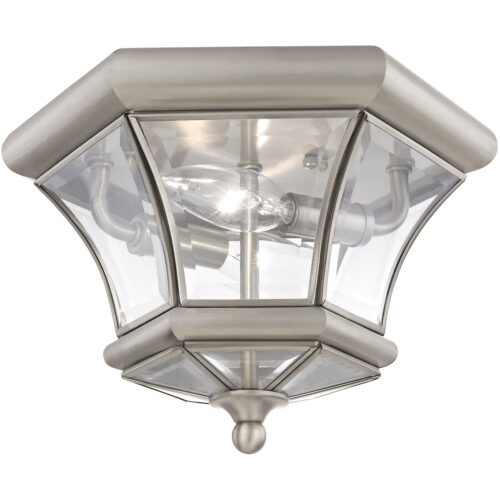 2 Light Brushed Nickel Ceiling Light fixture with Clear Beveled Glass Shade-Lighting LumensFlush Mount Ceiling Lights