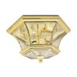 3 Light Polished Brass Ceiling Light fixture with Clear Beveled Glass Shade-Lighting LumensFlush Mount Ceiling Lights