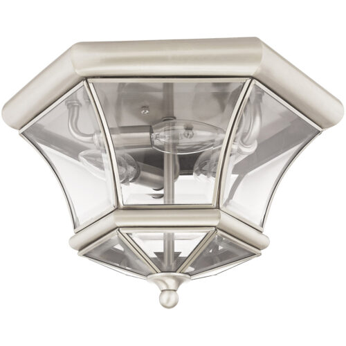 3 Light Brushed Nickel Ceiling Light fixture with Clear Beveled Glass Shade-Lighting LumensFlush Mount Ceiling Lights