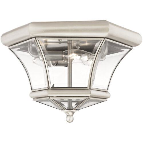 3 Light Brushed Nickel Ceiling Light fixture with Clear Beveled Glass Shade-Lighting LumensFlush Mount Ceiling Lights