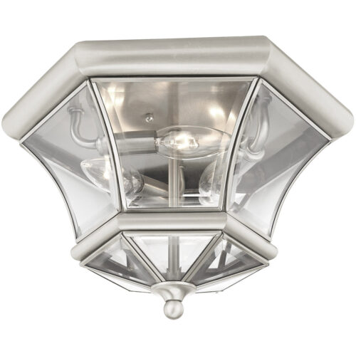 3 Light Brushed Nickel Ceiling Light fixture with Clear Beveled Glass Shade-Lighting LumensFlush Mount Ceiling Lights