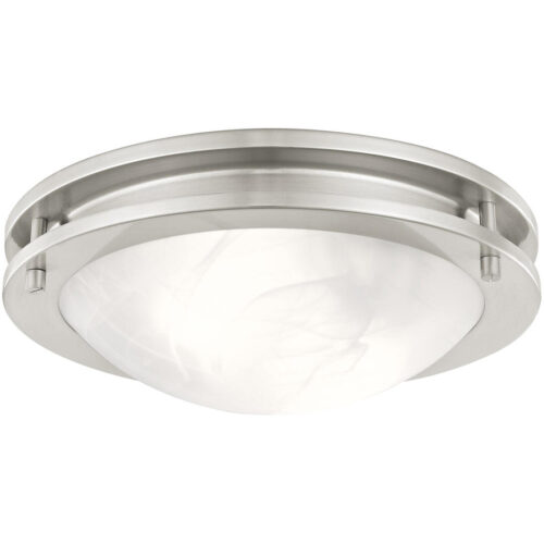 2 Light Brushed Nickel Ceiling Light fixture with White Alabaster Glass Shade-Lighting LumensFlush Mount Ceiling Lights