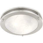 2 Light Brushed Nickel Ceiling Light fixture with White Alabaster Glass Shade-Lighting LumensFlush Mount Ceiling Lights