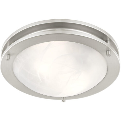 2 Light Brushed Nickel Ceiling Light fixture with White Alabaster Glass Shade-Lighting LumensFlush Mount Ceiling Lights