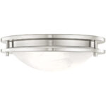 2 Light Brushed Nickel Ceiling Light fixture with White Alabaster Glass Shade-Lighting LumensFlush Mount Ceiling Lights