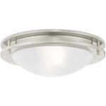 2 Light Brushed Nickel Ceiling Light fixture with White Alabaster Glass Shade-Lighting LumensFlush Mount Ceiling Lights