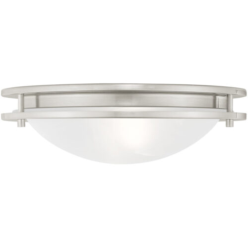 2 Light Brushed Nickel Ceiling Light fixture with White Alabaster Glass Shade-Lighting LumensFlush Mount Ceiling Lights