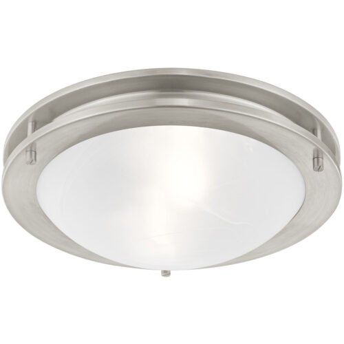 2 Light Brushed Nickel Ceiling Light fixture with White Alabaster Glass Shade-Lighting LumensFlush Mount Ceiling Lights