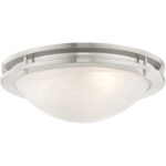 3 Light Brushed Nickel Ceiling Light fixture with White Alabaster Glass Shade-Lighting LumensFlush Mount Ceiling Lights