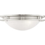 3 Light Brushed Nickel Ceiling Light fixture with White Alabaster Glass Shade-Lighting LumensFlush Mount Ceiling Lights