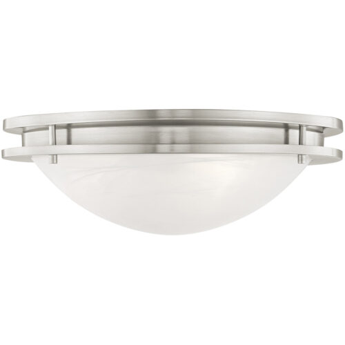 3 Light Brushed Nickel Ceiling Light fixture with White Alabaster Glass Shade-Lighting LumensFlush Mount Ceiling Lights