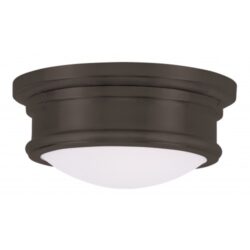 2 Light Bronze Ceiling Light fixture with Hand Blown Satin White Glass Shade-Lighting LumensFlush Mount Ceiling Lights