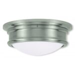 2 Light Brushed Nickel Ceiling Light fixture with Hand Blown Satin White Glass Shade-Lighting LumensFlush Mount Ceiling Lights