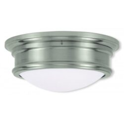 2 Light Brushed Nickel Ceiling Light fixture with Hand Blown Satin White Glass Shade-Lighting LumensFlush Mount Ceiling Lights