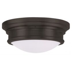 3 Light Bronze Ceiling Light fixture with Hand Blown Satin White Glass Shade-Lighting LumensFlush Mount Ceiling Lights