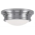 3 Light Brushed Nickel Ceiling Light fixture with Hand Blown Satin White Glass Shade-Lighting LumensFlush Mount Ceiling Lights