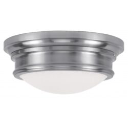 3 Light Brushed Nickel Ceiling Light fixture with Hand Blown Satin White Glass Shade-Lighting LumensFlush Mount Ceiling Lights