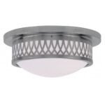 2 Light Brushed Nickel Ceiling Light fixture with Hand Blown Satin White Glass Shade-Lighting LumensFlush Mount Ceiling Lights