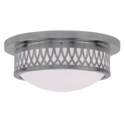 2 Light Brushed Nickel Ceiling Light fixture with Hand Blown Satin White Glass Shade-Lighting LumensFlush Mount Ceiling Lights