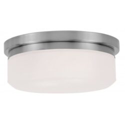 2 Light Brushed Nickel Ceiling Light fixture or Wall Mount with Hand Blown Satin White Glass Shade-Lighting LumensFlush Mount Ceiling Lights