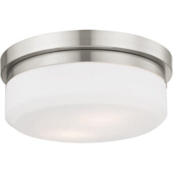 2 Light Brushed Nickel Ceiling Light fixture or Wall Mount with Hand Blown Satin White Glass Shade-Lighting LumensFlush Mount Ceiling Lights