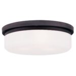 3 Light Bronze Ceiling Light fixture with Hand Blown Satin White Glass Shade-Lighting LumensFlush Mount Ceiling Lights