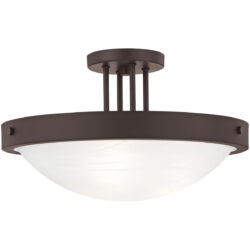 3 Light Bronze Ceiling Light fixture with White Alabaster Glass Shade-Lighting LumensFlush Mount Ceiling Lights