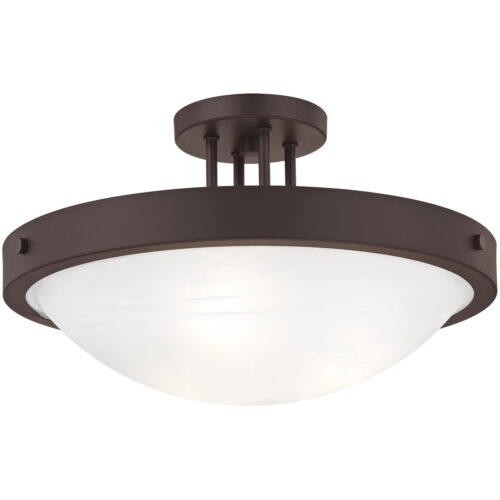 3 Light Bronze Ceiling Light fixture with White Alabaster Glass Shade-Lighting LumensFlush Mount Ceiling Lights