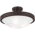 3 Light Bronze Ceiling Light fixture with White Alabaster Glass Shade-Lighting LumensFlush Mount Ceiling Lights