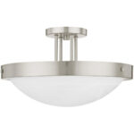 3 Light Brushed Nickel Ceiling Light fixture with White Alabaster Glass Shade-Lighting LumensFlush Mount Ceiling Lights