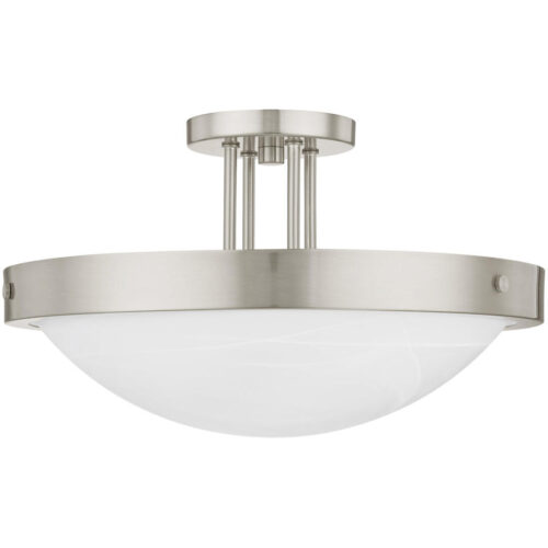 3 Light Brushed Nickel Ceiling Light fixture with White Alabaster Glass Shade-Lighting LumensFlush Mount Ceiling Lights