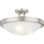 3 Light Brushed Nickel Ceiling Light fixture with White Alabaster Glass Shade-Lighting LumensFlush Mount Ceiling Lights