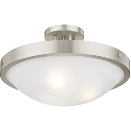 3 Light Brushed Nickel Ceiling Light fixture with White Alabaster Glass Shade-Lighting LumensFlush Mount Ceiling Lights