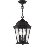 3 Light Textured Black Chain Lantern Pendant Lighting Fixture with Clear Water Glass Shade-Lighting LumensLantern