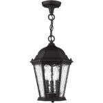 3 Light Textured Black Chain Lantern Pendant Lighting Fixture with Clear Water Glass Shade-Lighting LumensLantern