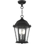 3 Light Textured Black Chain Lantern Pendant Lighting Fixture with Clear Water Glass Shade-Lighting LumensLantern